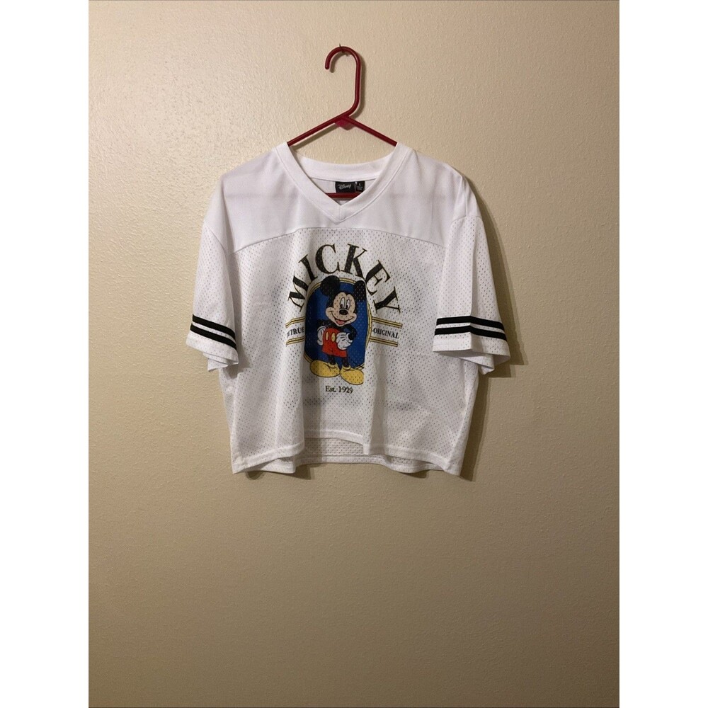 Disney Women’s L Football Jersey Style Mickey Mouse Crop Top